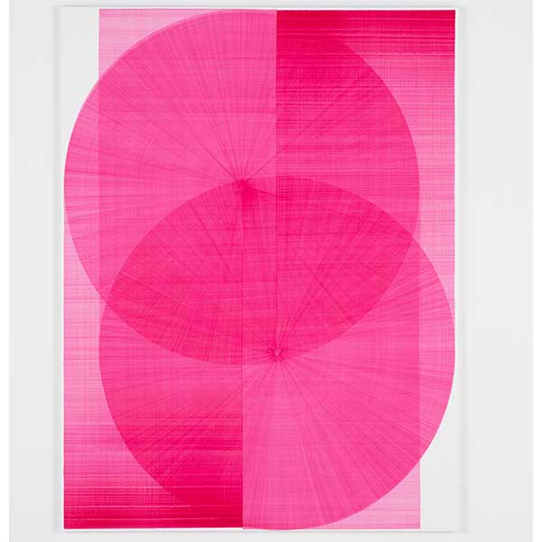 THOMAS TRUM<br/>Two Pink Lines #14, 2022, Acrylic on paper, 185 x 140 cm